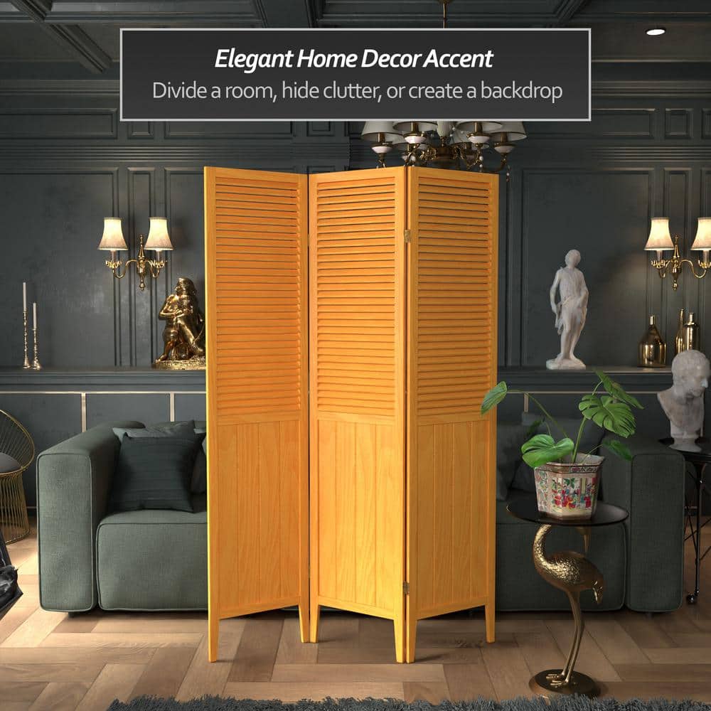 Honey Oak 64" Folding 3-Panel Room Divider
