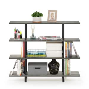 39.45 in. French Oak Gray/Black Plastic 4-shelf Etagere Bookcase with Open Back