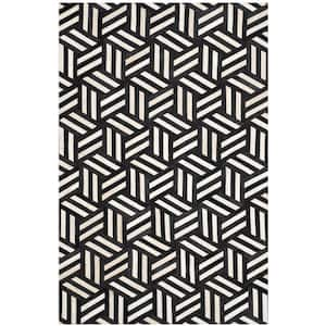 Studio Leather Ivory/Black 5 ft. x 8 ft. Geometric Lines Area Rug