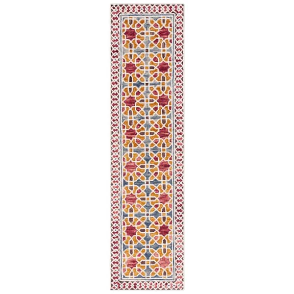 Aspen 2 ft. x 9 ft. Red/Yellow Geometric Border Runner Rug
