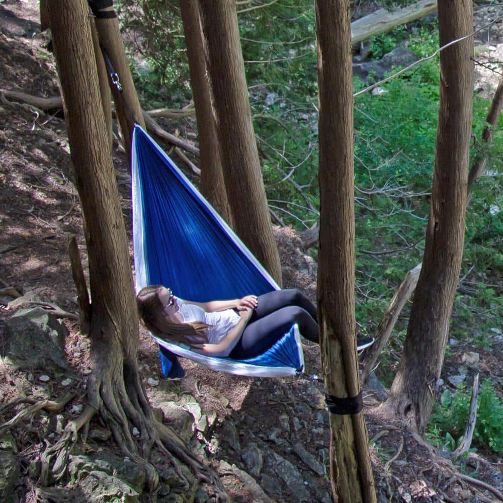 Vivere Navy and White Double Nylon Parachute Hammock