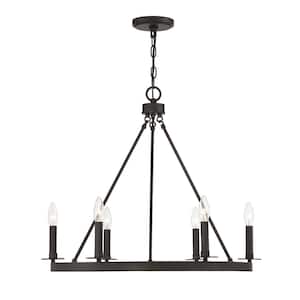 26 in. W x 22 in. H 6-Light Oil Rubbed Bronze Wagon Wheel Metal Chandelier with No Bulbs Included