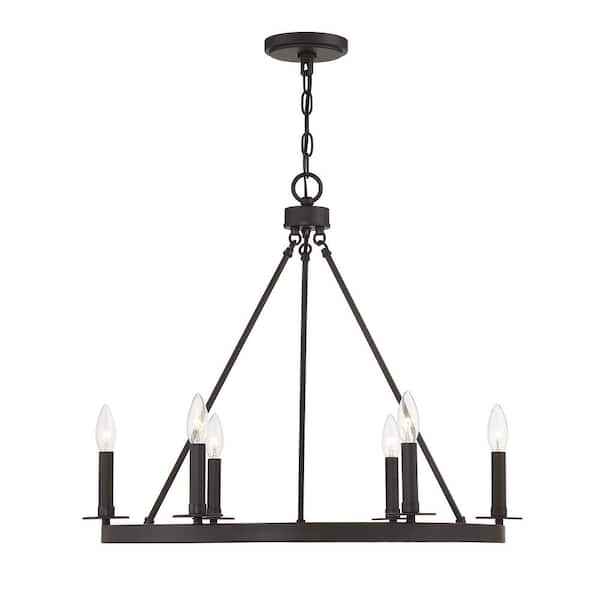 Savoy House 26 in. W x 22 in. H 6-Light Oil Rubbed Bronze Wagon Wheel Metal Chandelier with No Bulbs Included