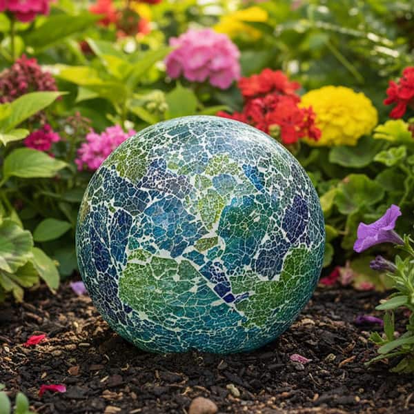 Sunnydaze Azul Terra Crackled Glass Mosaic Gazing Globe - 10 in