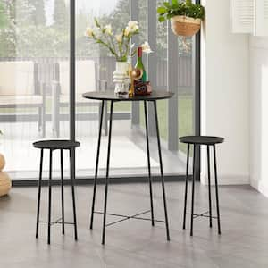 24 in. Black Bar Stools (Set of 2) Bar Height Stools Industrial Tall Bar Chair Round Backless Stools with Metal Legs