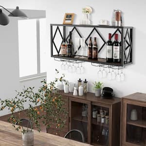 39-Bottle Wall Mounted Wine Rack Industrial Storage Display Shelf Glass Holder Kitchen Brown