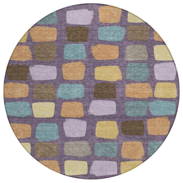 Chantille Machine Washable Indoor/Outdoor Abstract ACN2501 Purple 8 ft. x 8 ft. Round Rug