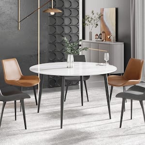 53.15 in. Modern Round White Sintered Stone Top 4 Legs Dining Table (Seats 6)