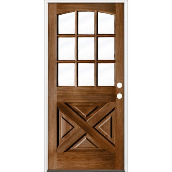 Krosswood Doors 36 in. x 80 in. Farmhouse X Panel LH 1/2 Lite Clear Glass Provincial Stain Hemlock Prehung Front Door