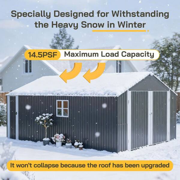 Gray 12 ft. W x 20 ft. D Metal Garage Shed with Double Door