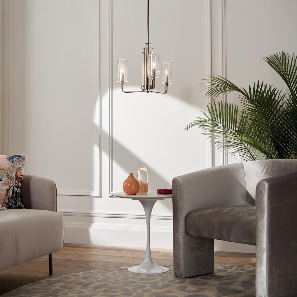 Elegant Polished Nickel 3-Light Chandelier with Clear Fluted Glass