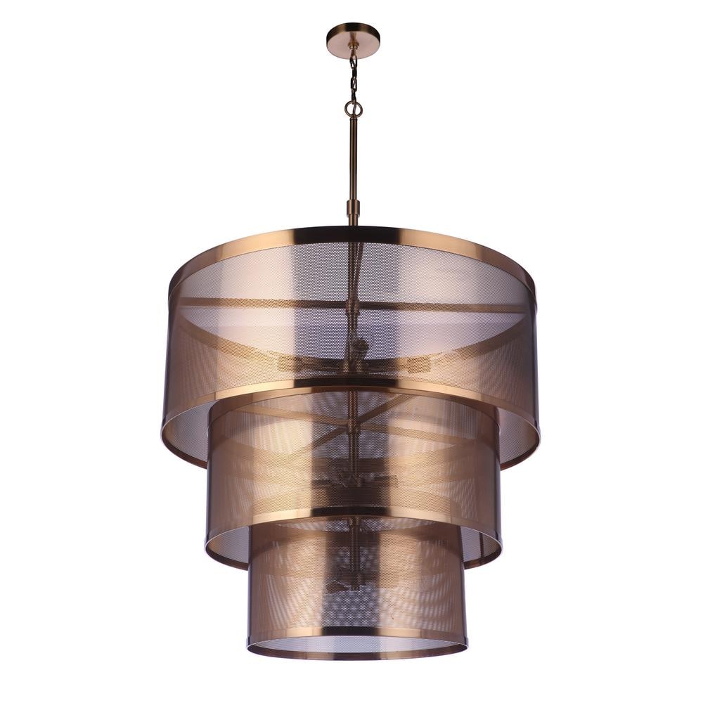 Satin Brass 12-Light Mesh Drum Pendant