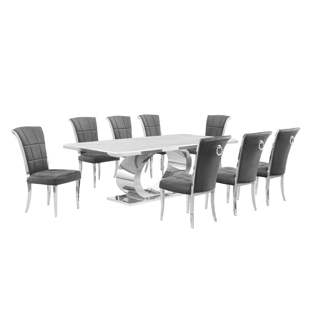 Best Quality Furniture Ibraim 9Piece Rectangle White Marble Top With