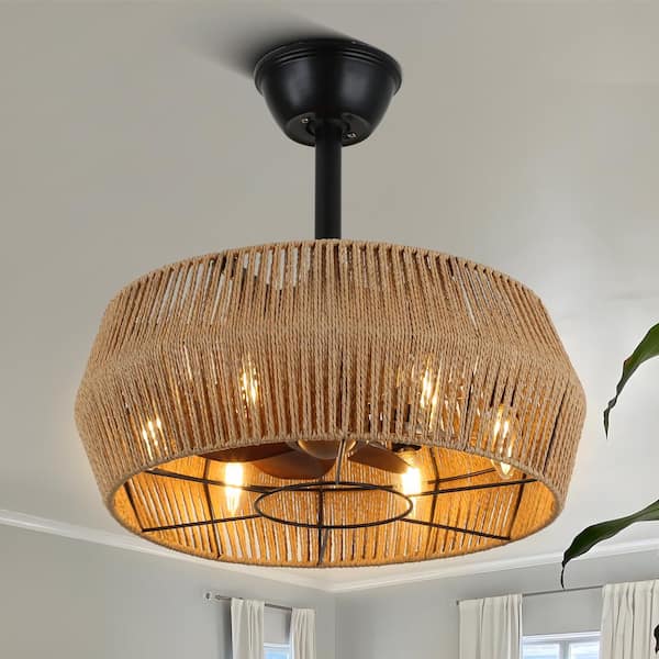 Bella Depot Bohemian 18 in. Indoor Brown Rattan Rope Reversible Ceiling Fan with Light Kit and Remote