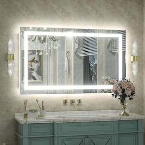 40 in. W x 24 in. H Rectangular Frameless Front & Back LED Lighted Anti-Fog Tempered Glass Wall Bathroom Vanity Mirror