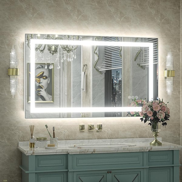 Apmir 40 in. W x 24 in. H Rectangular Frameless Front & Back LED Lighted Anti-Fog Tempered Glass Wall Bathroom Vanity Mirror