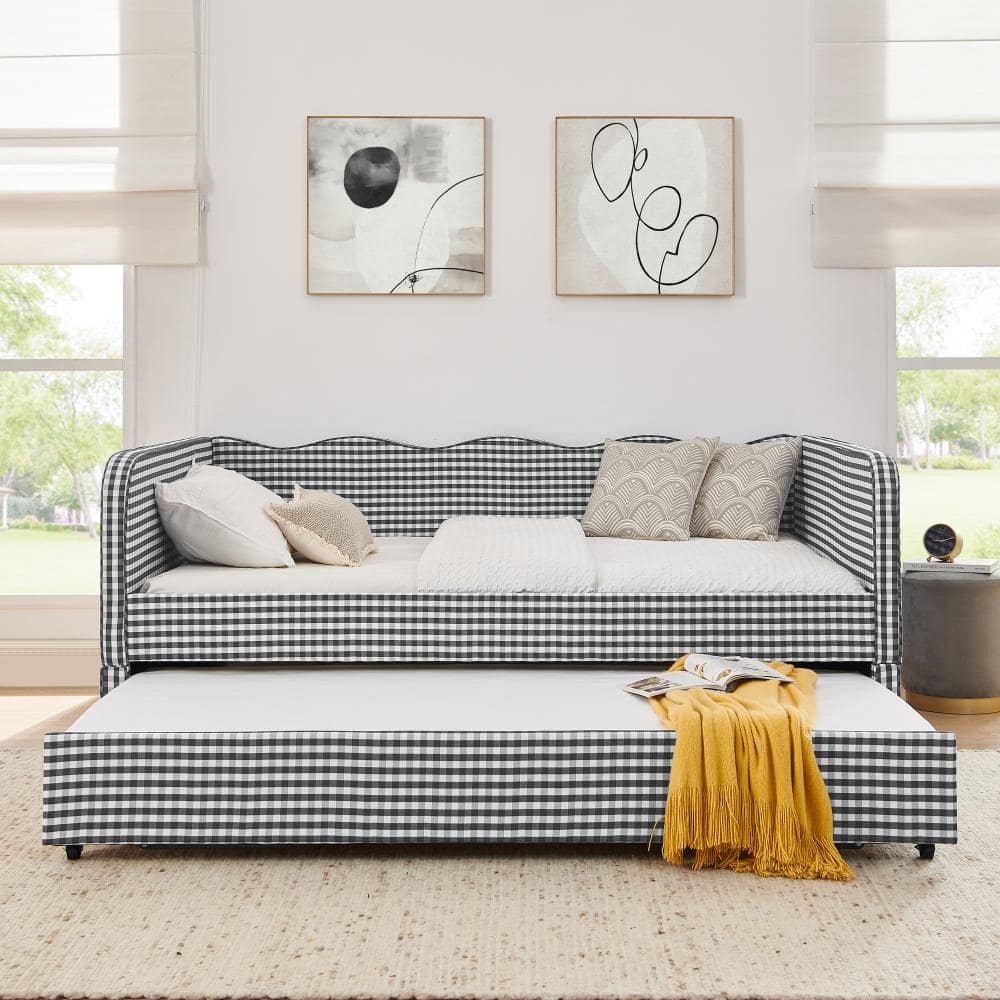 Black Full Size Upholstered Daybed with Pull‑Out Trundle and Side Storage Pockets