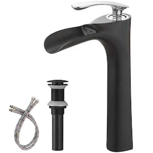 Single Hole Single Handle Bathroom Vessel Sink Faucet With Pop Up Drain Without Overflow in Matte Black Chrome