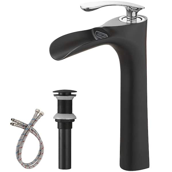 BWE Single Hole Single Handle Bathroom Vessel Sink Faucet With Pop Up Drain Without Overflow in Matte Black Chrome