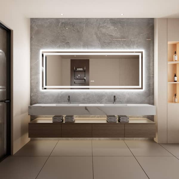 Unbranded 84 in. W x 32- in. H Rectangular Frameless Wall Mounted LED Bathroom Vanity Mirror in Silver