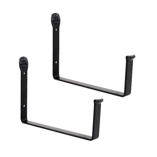 10 in. W Black Wrought Iron Wall Mounted Flower Box Brackets (Set of 2) Powder Coated Finish Home Garden Accessory