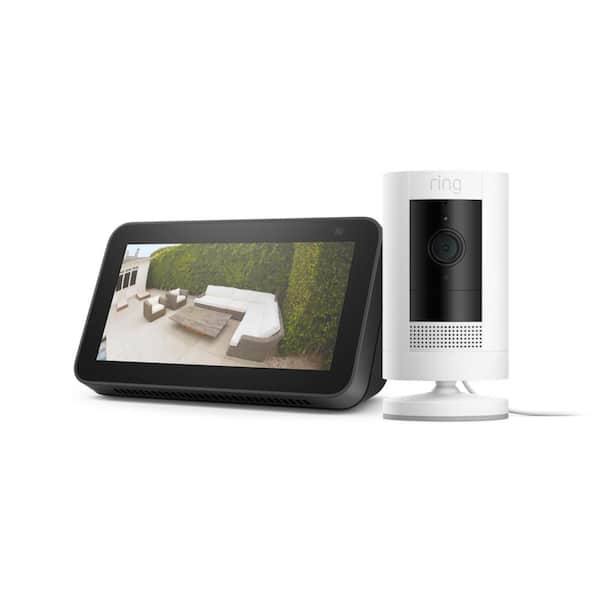 Ring Stick Up Cam Plug-In White with Echo Show 5 Charcoal (2nd Gen)