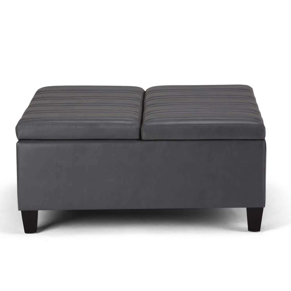 Contemporary Stone Gray 36" Square Storage Ottoman with Flip-up Top