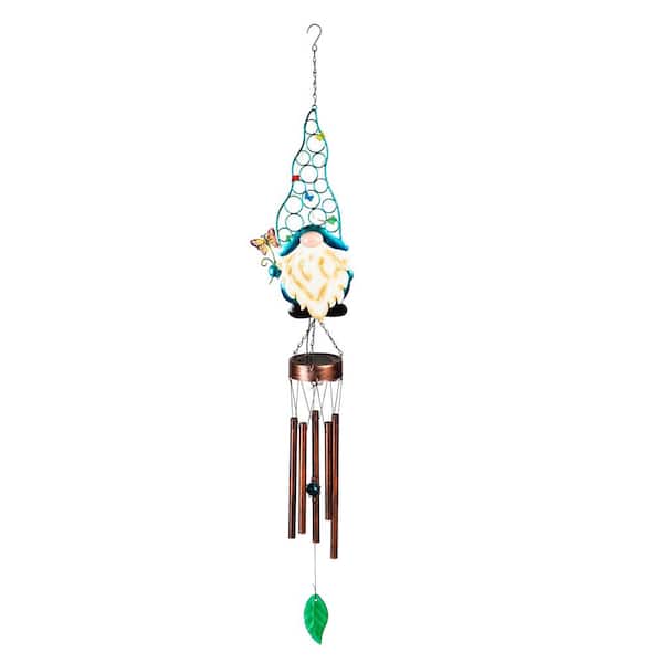 Evergreen Enterprises 37 in. Blue Gnome Metal Solar Wind Chime