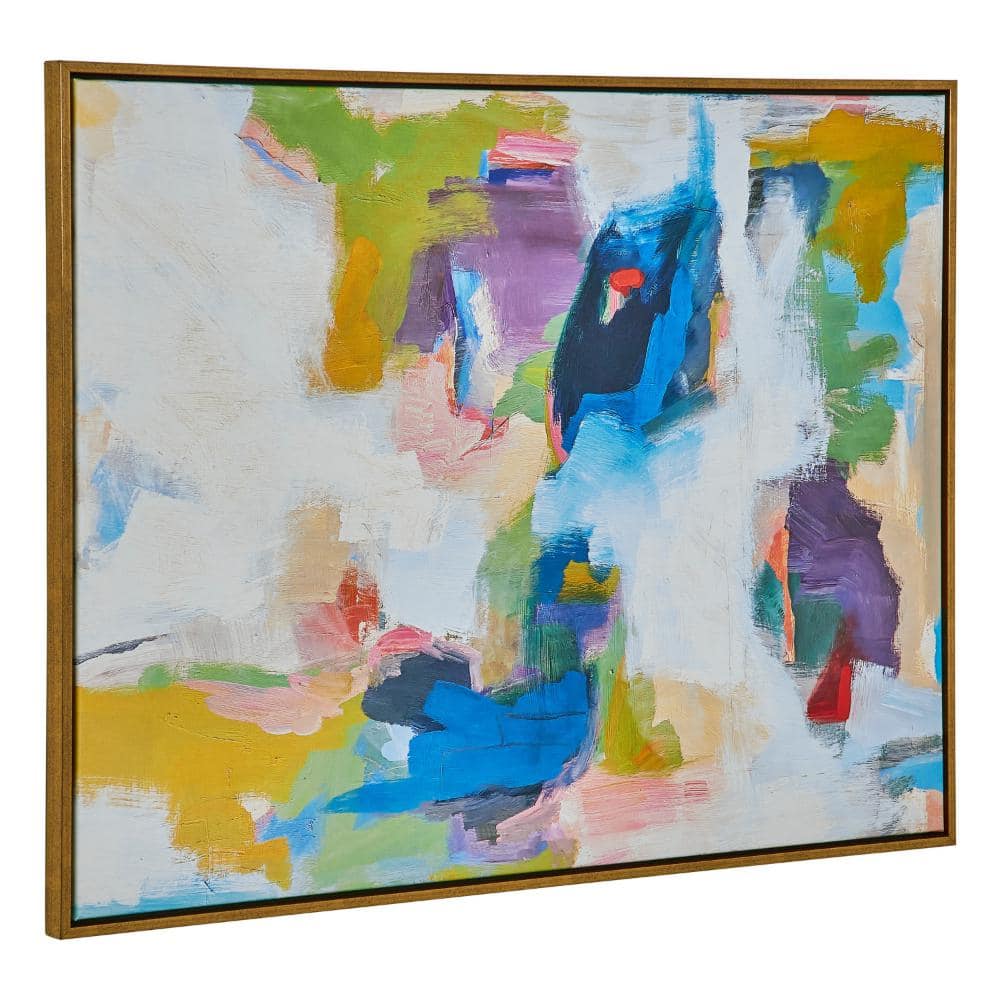 Large Multicolor Abstract Canvas Print with Gold Frame