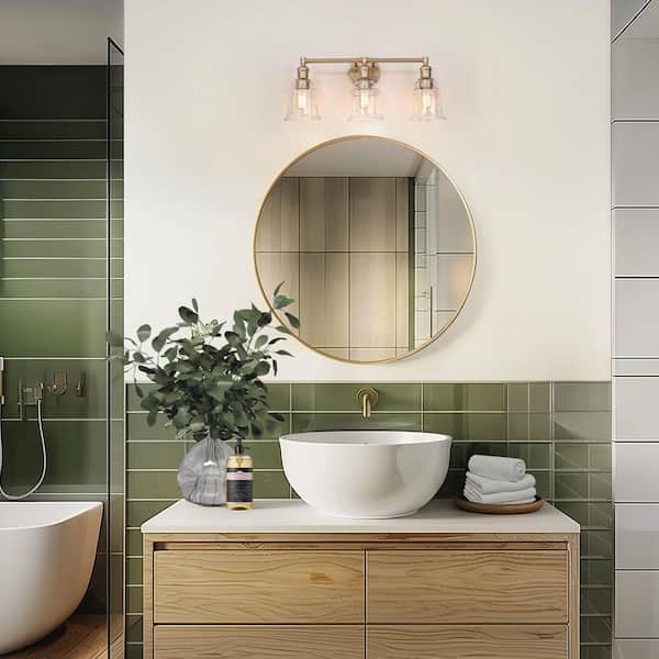 Modern Gold Bathroom Wall Sconce, 23 in. 3-Light Farmhouse Bell Vanity Light with Clear Glass Shades