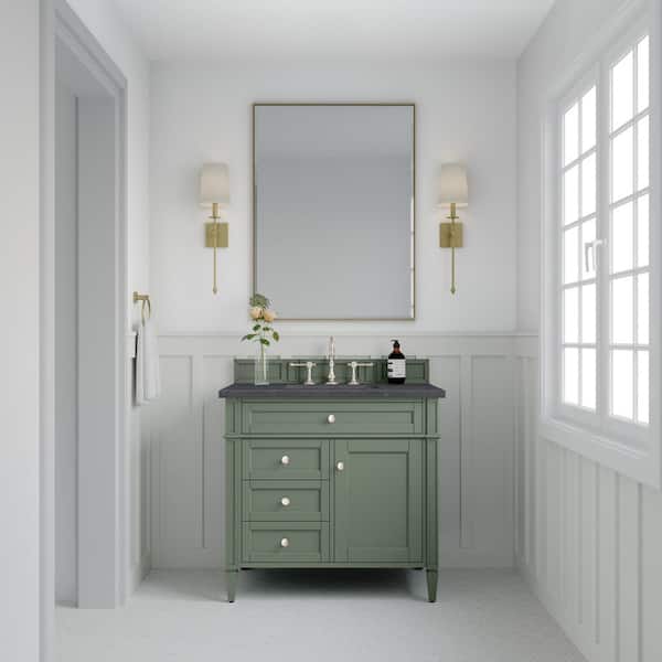 James Martin Vanities Brittany 36.0 in. W x 23.5 in. D x 33.8 in . H Bathroom Vanity in Smokey Celadon with Charcoal Soapstone Quartz Top