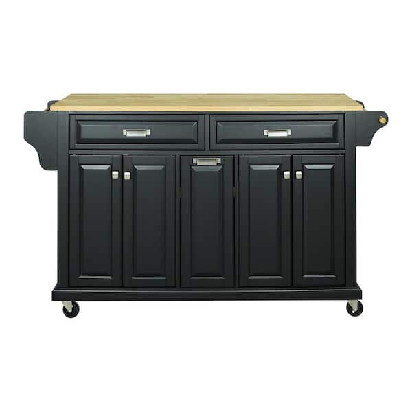 FUNKOL Black Cambridge Natural Wood Top 18.1 in. Kitchen Island with Storage