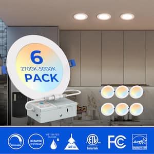 Integrated LED 4 in. Round Canless Recessed Light Flush Mount Selectable LED for Kitchen Bathroom Livingroom (6-Pack)