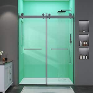 72 in.W x 79 in.H Glass Shower Door Frameless Bypass Double Sliding Shower Doors in Matte Black 3/8 in.Tempered Glass