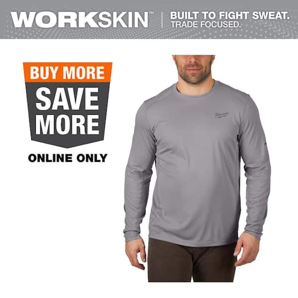 Men's Work Skin Medium Gray Light Weight Performance Long-Sleeve T-Shirt