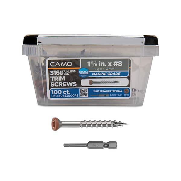 #8 1-5/8 in. 316 Stainless Steel Redwood Premium Star Drive Trim Screws (100-Count)