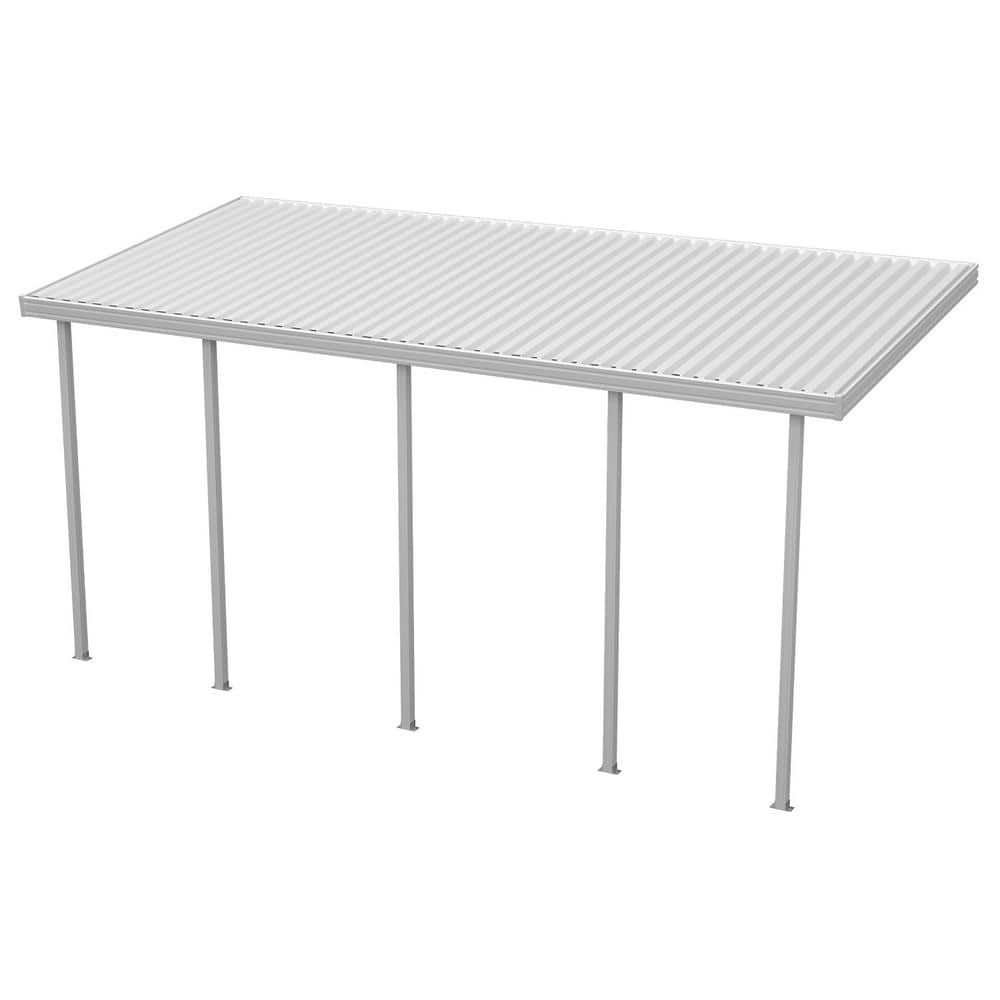 Integra 8 Ft X 26 Ft White Aluminum Attached Solid Patio Cover With 5 Posts Maximum Roof Load 30 Lbs 1253006700826 The Home Depot