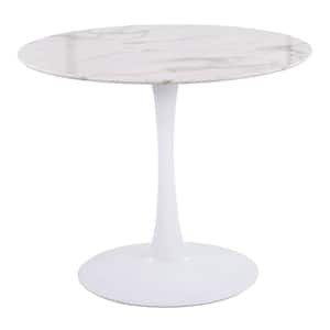 Pebble Mod 36.25 in. Round White Marble Veneer and White Metal Table (Seats 4)