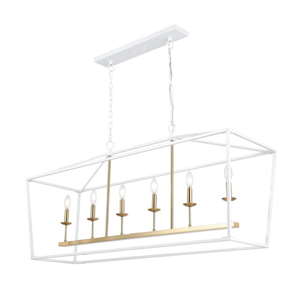 Pagoda 49" Satin White Iron Candle-Style Linear Chandelier