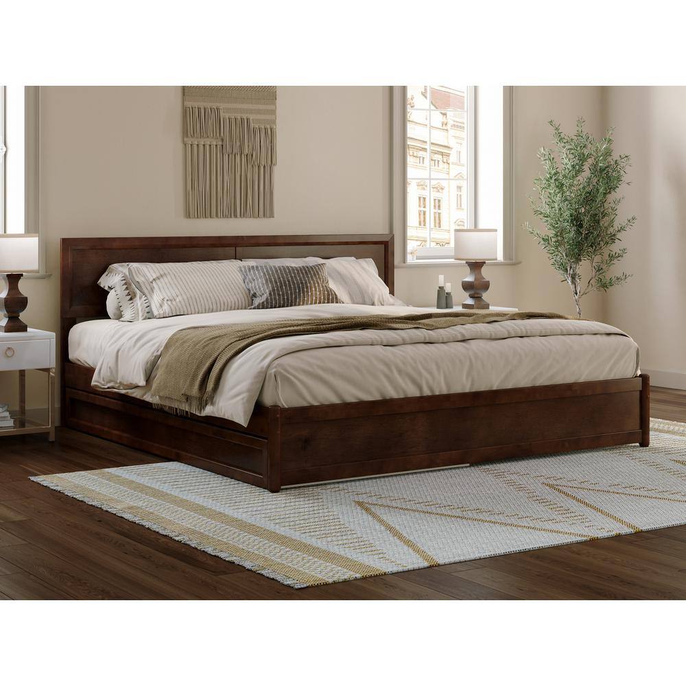 Walnut King Solid Wood Platform Bed with Trundle