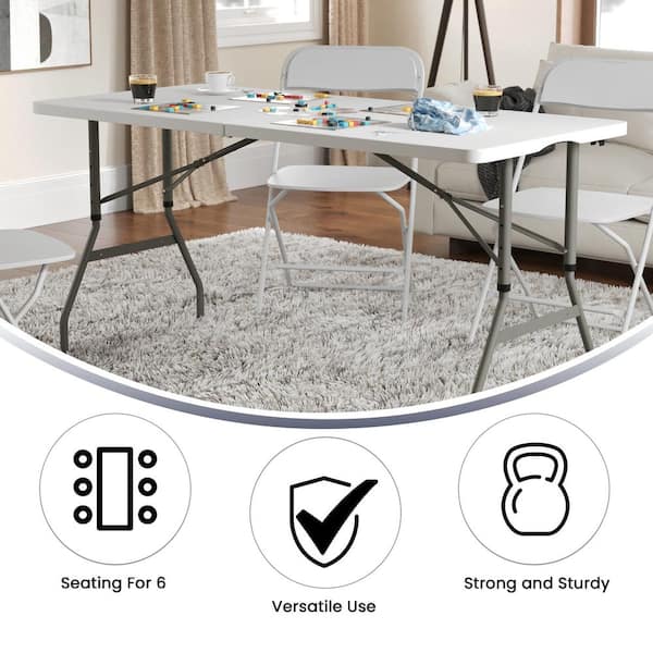 60 in. Granite White Plastic Tabletop Metal Frame Folding Table