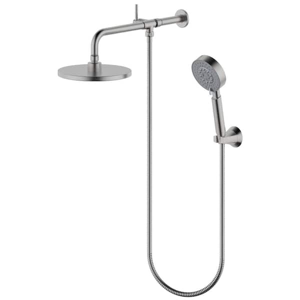UPIKER Single-Handle 5-Spray 1.8 GPM Shower Faucet with 8 in. Wall Mount Dual Round Shower Head in Brushed Nickel