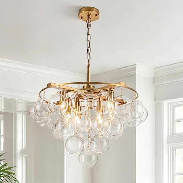 TinHon 6-Light Modern Gold Bubble Glass Chandelier, 25 in. Luxury