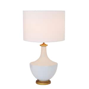 27 in. White Ceramic Table Lamp with Cream Linen Shade