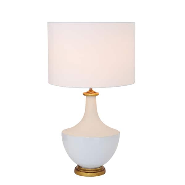 Storied Home 27 in. White Ceramic Table Lamp with Cream Linen Shade