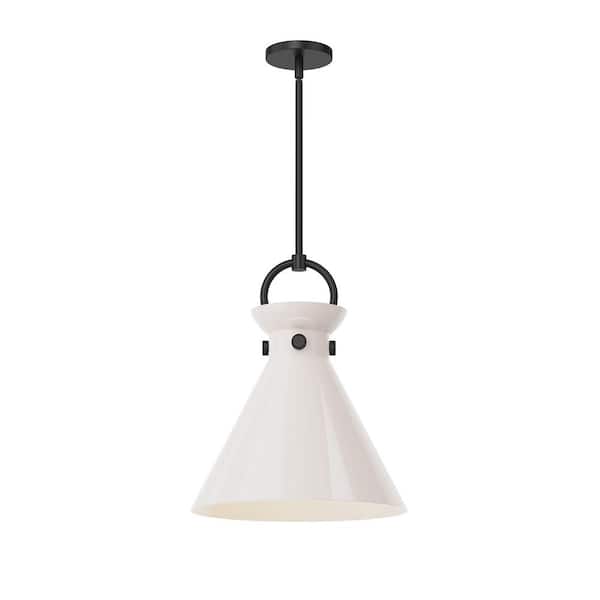ALORA MOOD Emerson 14 in. 1 Light 60-Watt Matte Black/Glossy Opal Glass Pendant Light