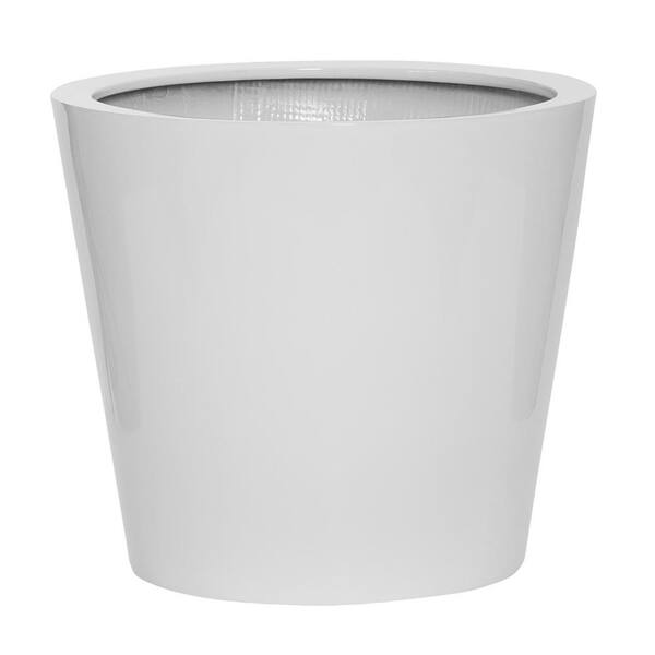 PotteryPots Bucket Extra Small 14 in. Tall Glossy White Fiberstone Indoor Outdoor Modern Round Planter