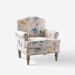 Romain Farmhouse Floral Polyester Spindle Hardwood Armchair with Solid wood Legs and Rolled Arms
