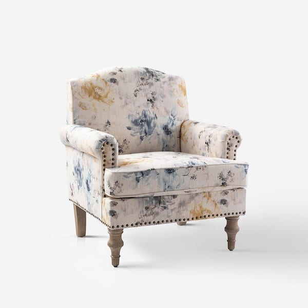 JAYDEN CREATION Romain Farmhouse Floral Polyester Spindle Hardwood Armchair with Solid wood Legs and Rolled Arms