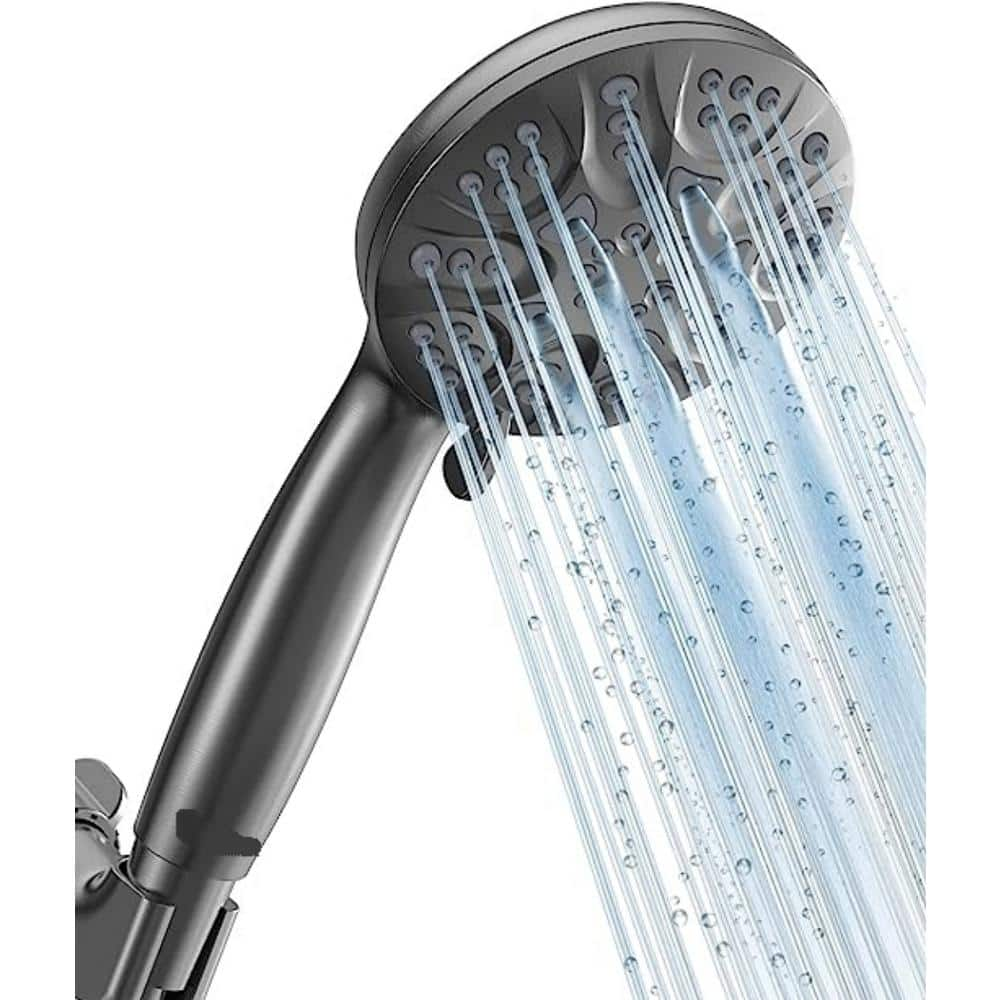 High Pressure 6-Spray Patterns with 1.8 GPM 4.33 in. Wall Mount Rain Fixed Shower Head in ‎Space Gray